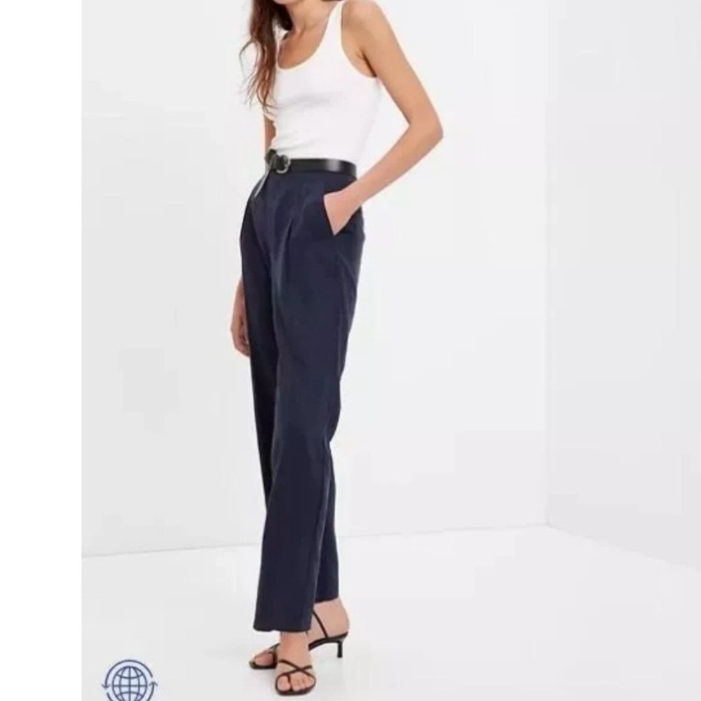 GAP Tencel Lyocell Soft Suit Trouser Navy Pleated Long Pants | Size 10 Tall